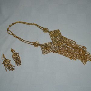 Vintage Gold Plated Statement Necklace & Earrings